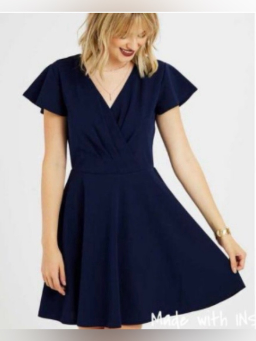 Altar'd State Navy V-Neck Fit & Flare Midi Dress